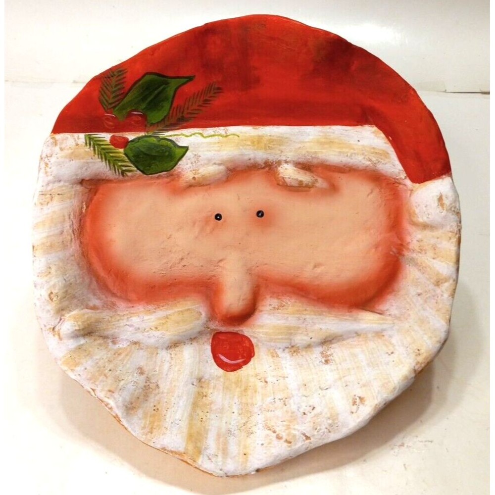 Santa Platter Plate Clay Handmade Christmas Cookies Snacks Parties Family *A3